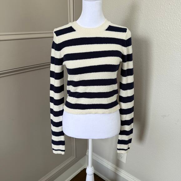AERIE Open Back Sweater Sz. Small Navy White Stripe Textured Nautical Coastal - Picture 2 of 8